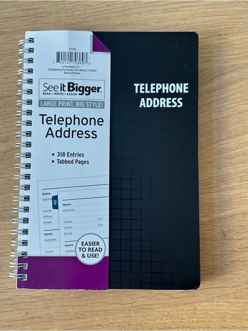 See It Bigger Telephone Address Book – Large Print, Tabbed Pages, Black, Spiral